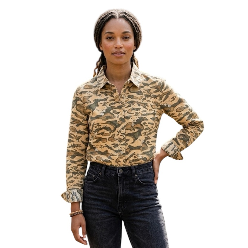United by Blue Women's Camo Button Down Shirt Hemp & Organic Cotton Size: Medium